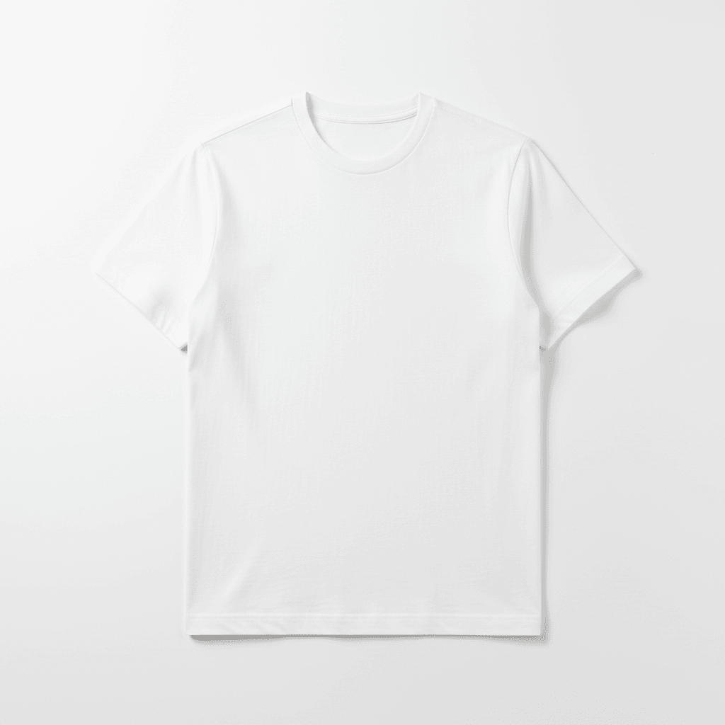 A plain white smiple t shirt shown from the front view.